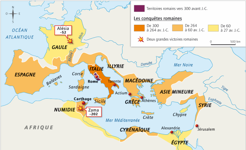 Carte de l'expansion romaine pendant la République